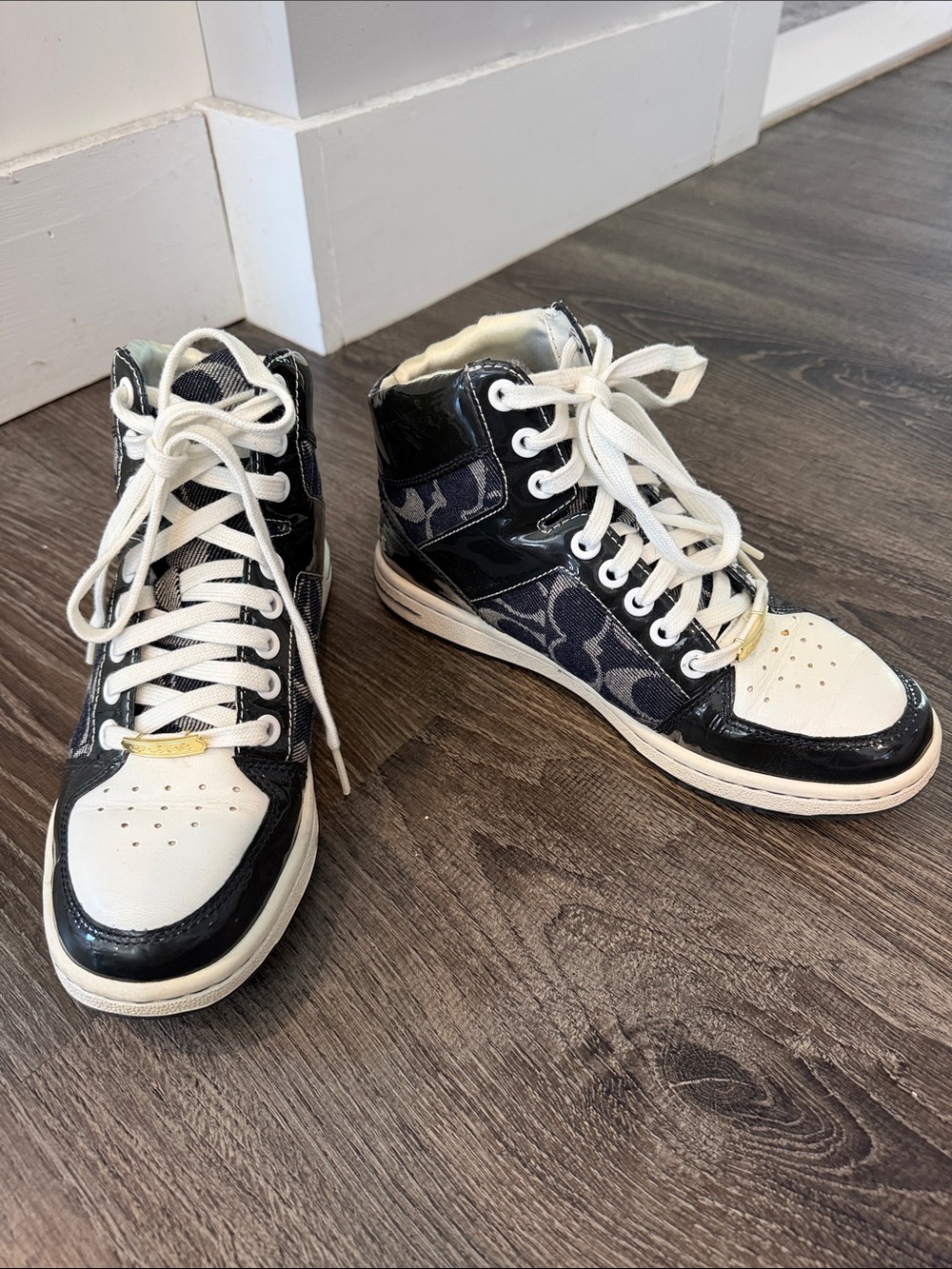 Coach High-Top Sneakers in Blue and White with Signature Monogram